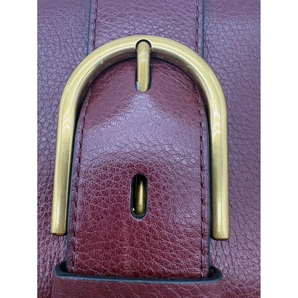 Fossil Wiley Top Handle Crossbody Saddle Bag Burgundy Wine Claret Leather Brass